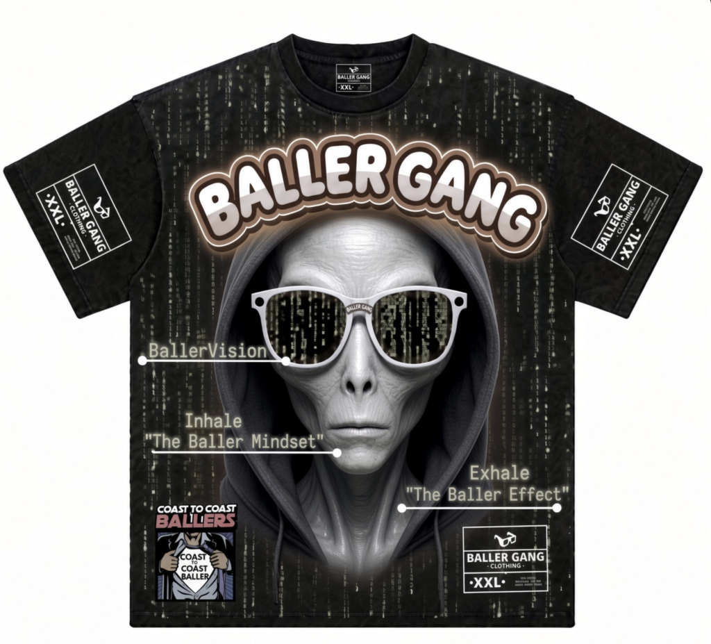Baller Gang graphic T-shirt featuring BallerVision artwork